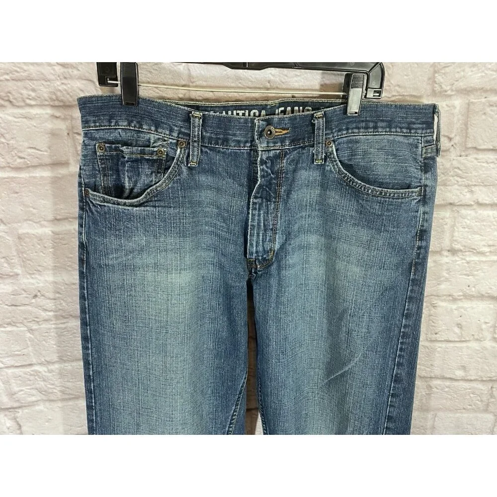 Vintage NAUTICA Jeans Mens‎ 36x34 Blue Denim LOOSE Baggy Faded Washout Whiskered